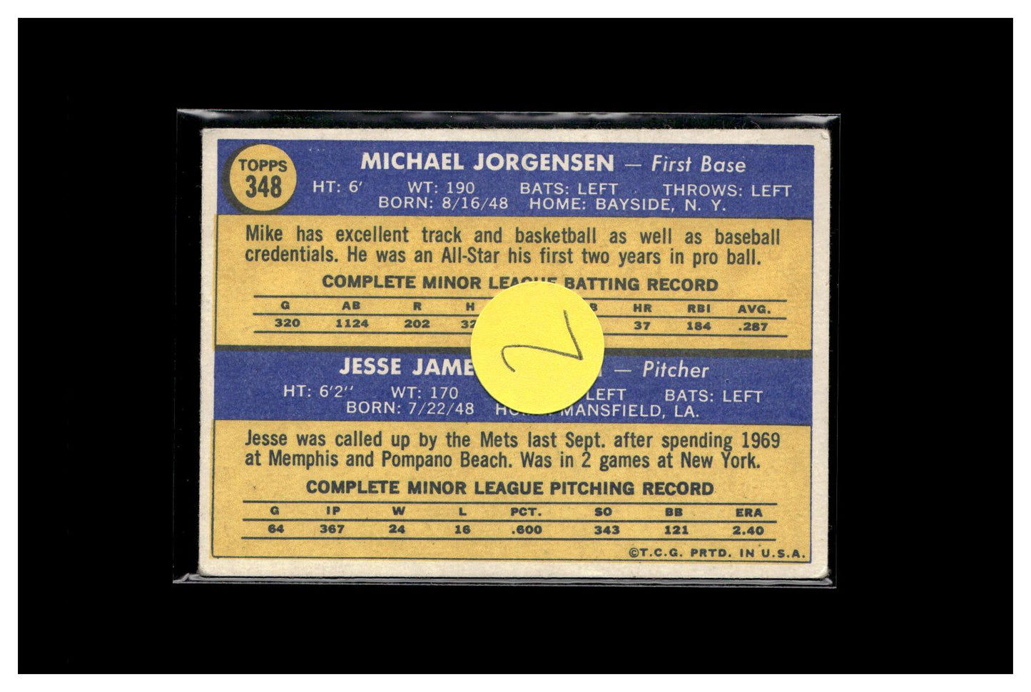 1970 Topps #348 Mets 1970 Rookie Stars (Mike Jorgensen / Jesse Hudson) 2