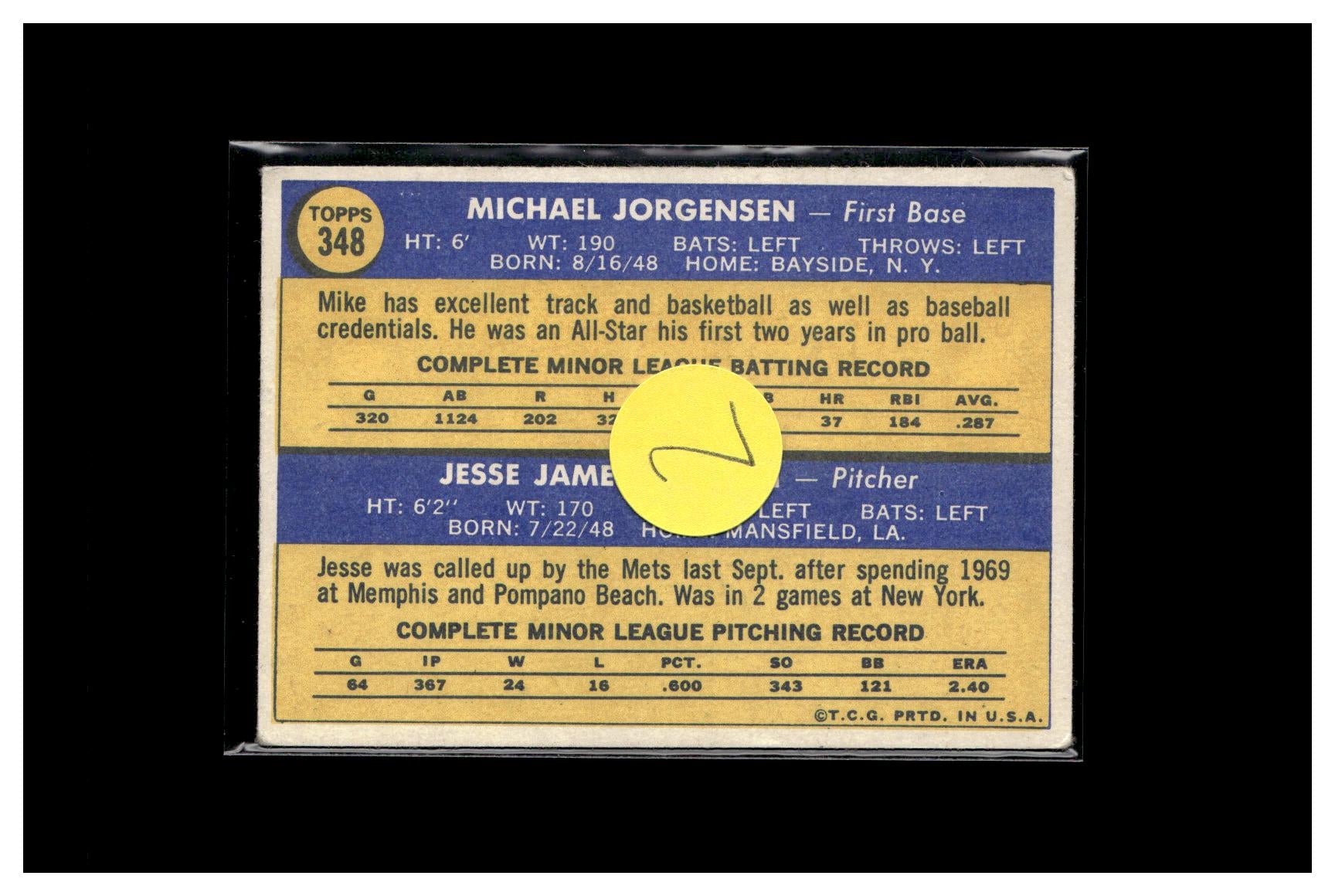 1970 Topps #348 Mets 1970 Rookie Stars (Mike Jorgensen / Jesse Hudson) 2