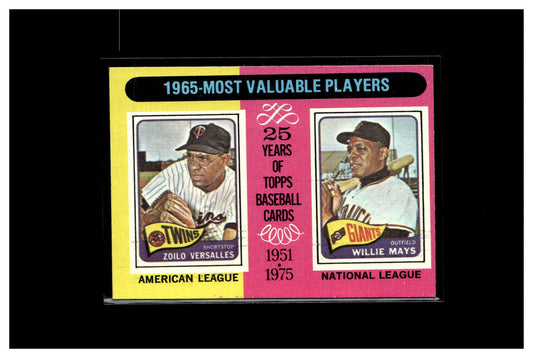 1975 Topps #203 1965 MVPs (Zoilo Versalles / Willie Mays) #3