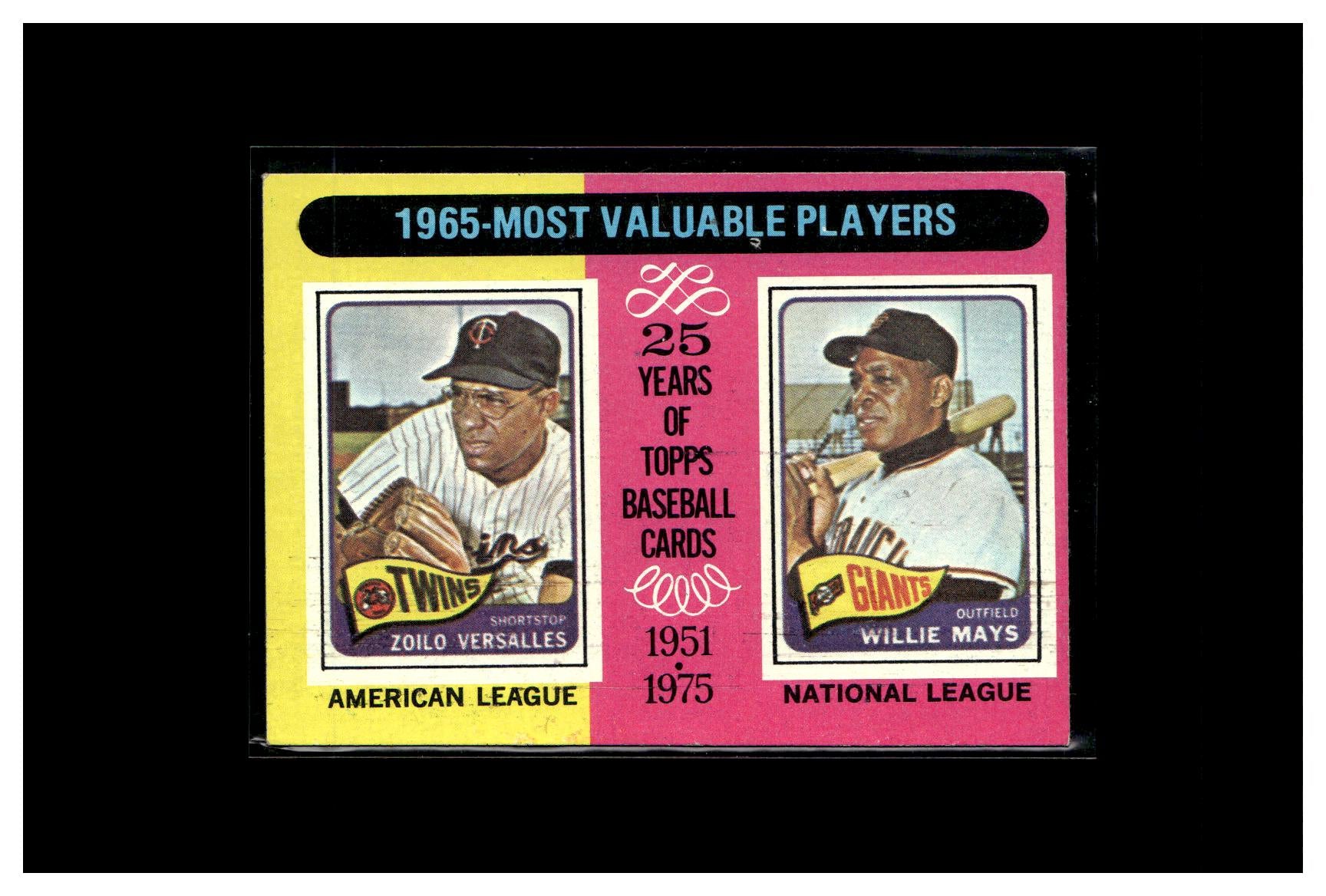 1975 Topps #203 1965 MVPs (Zoilo Versalles / Willie Mays) #4