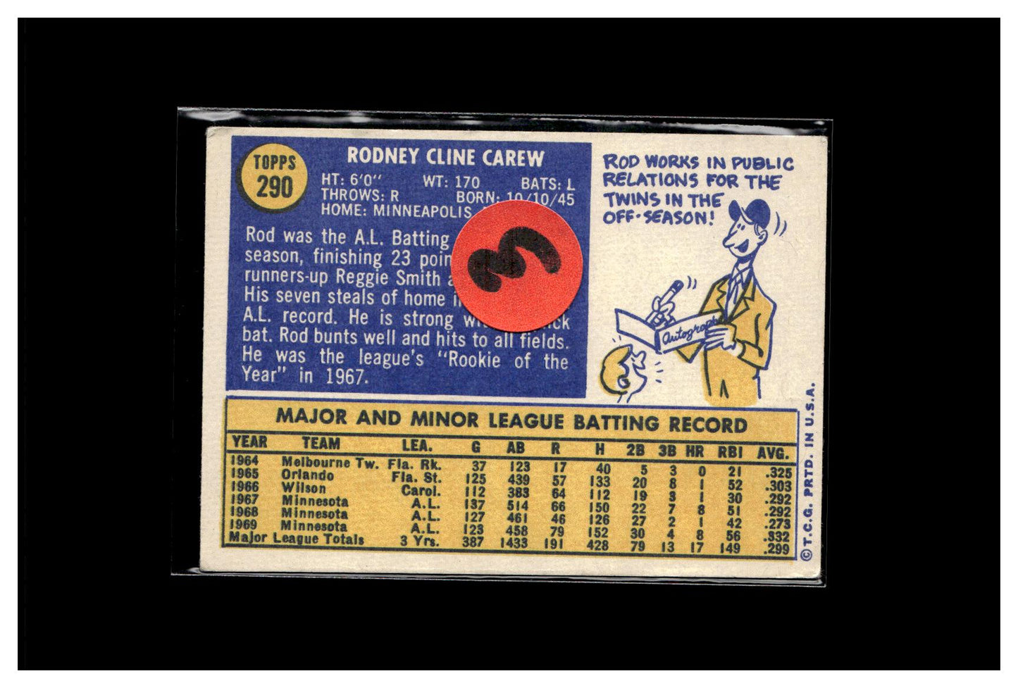 1970 Topps #290 Rod Carew 3