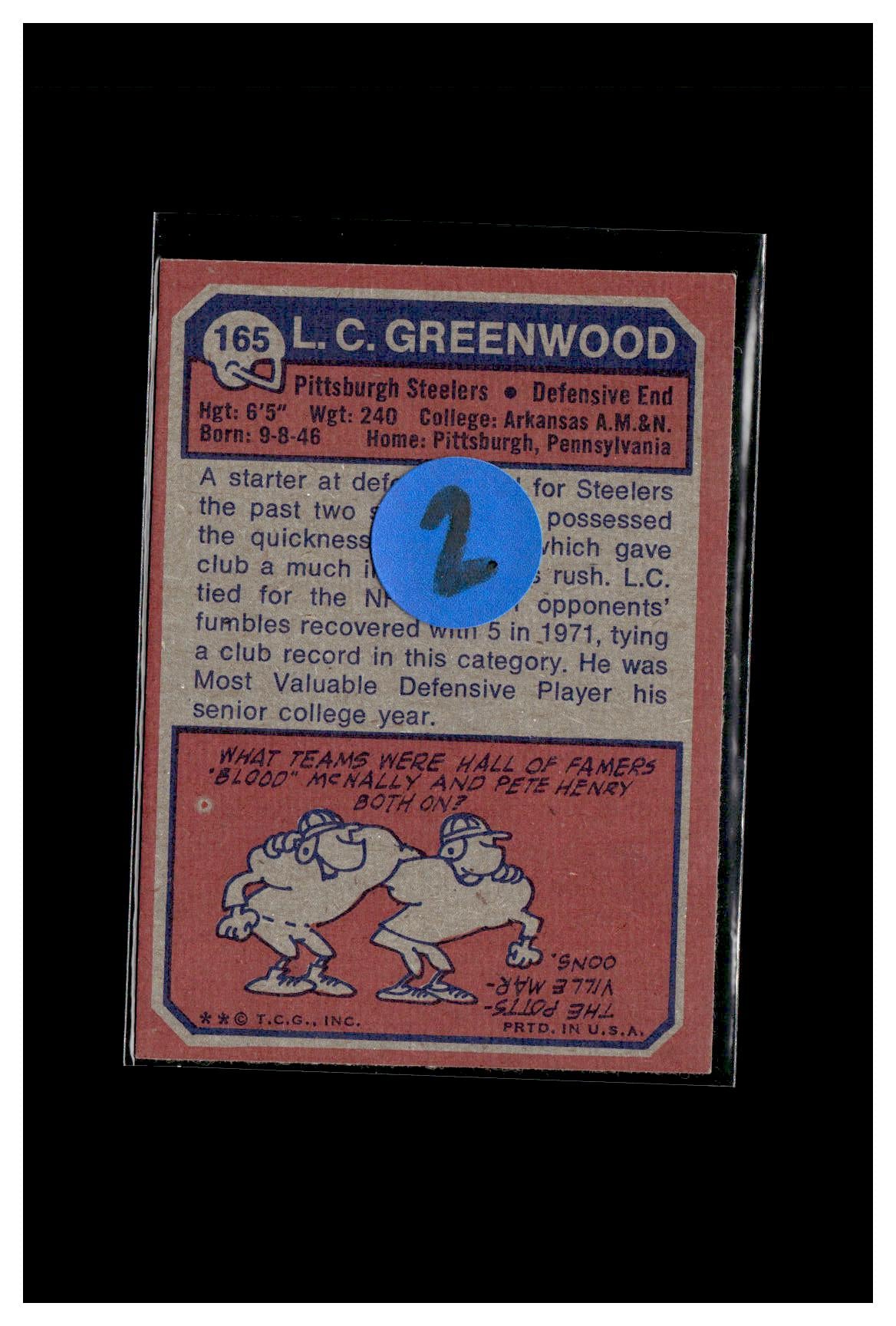 1973 Topps #165 L.C. Greenwood 2