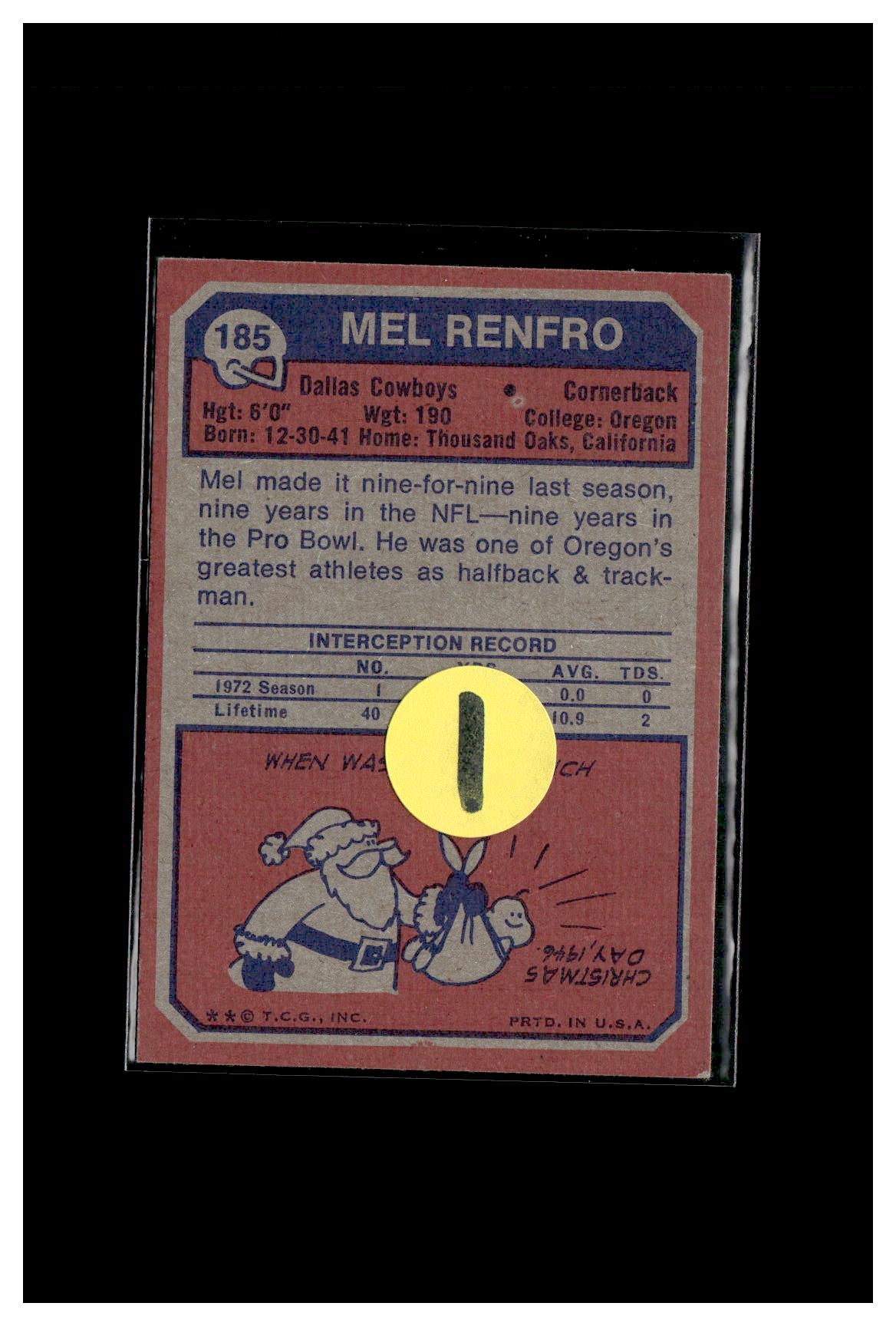 1973 Topps #185 Mel Renfro 1