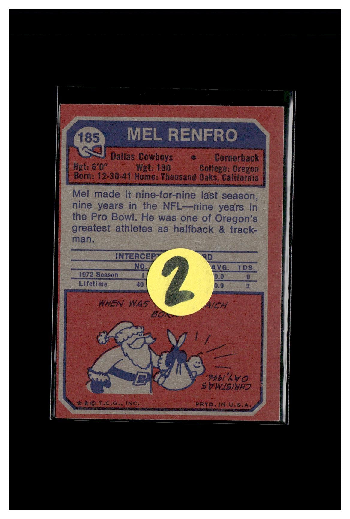 1973 Topps #185 Mel Renfro 2