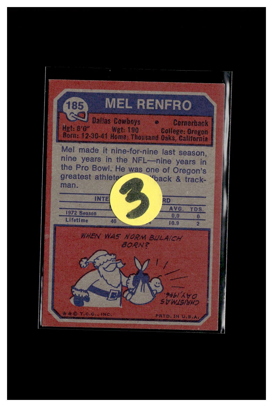 1973 Topps #185 Mel Renfro 3