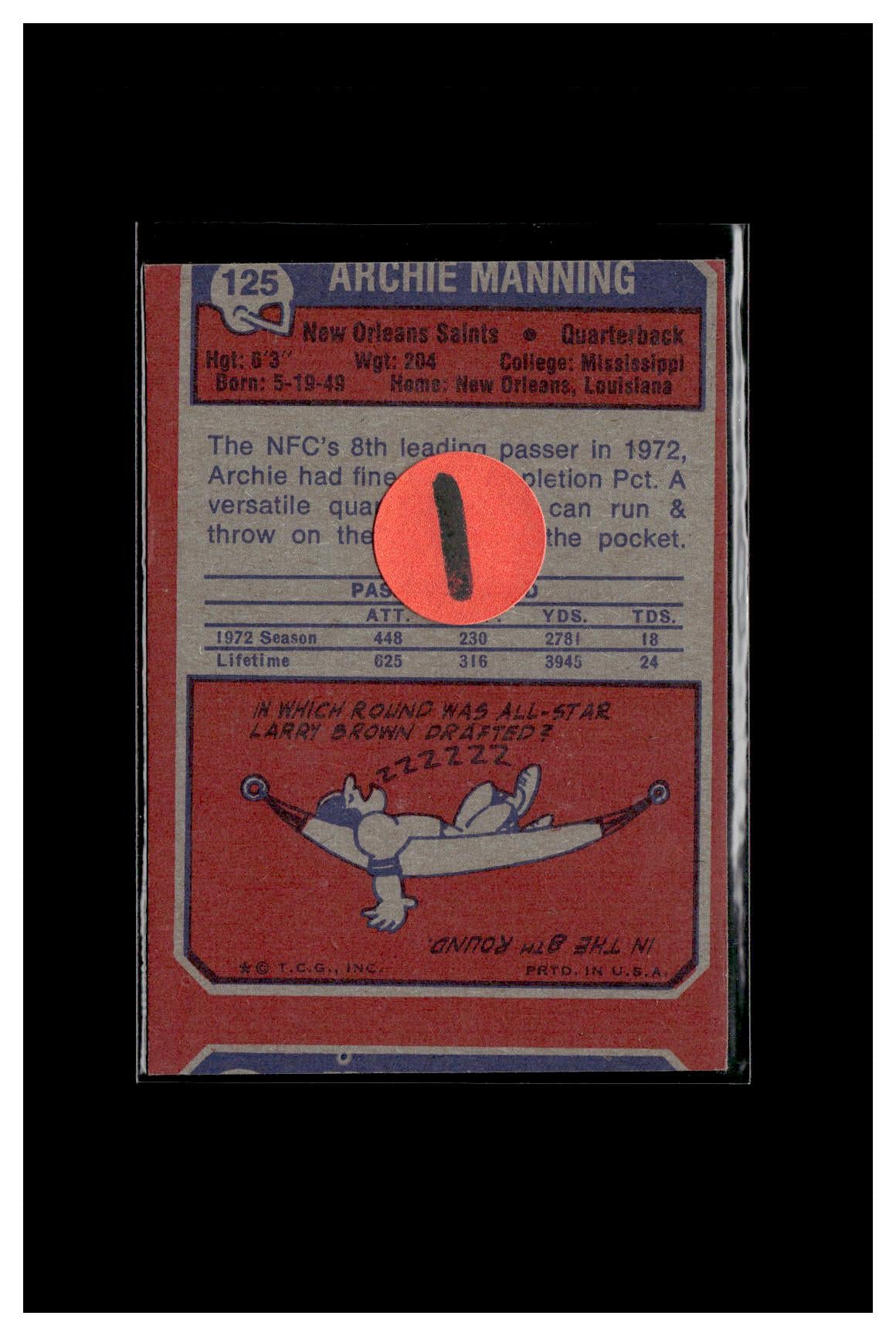 1973 Topps #125 Archie Manning 1