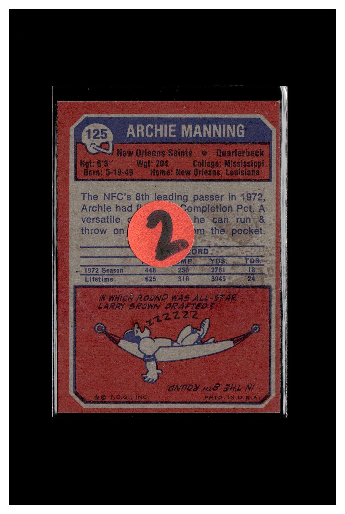 1973 Topps #125 Archie Manning 2