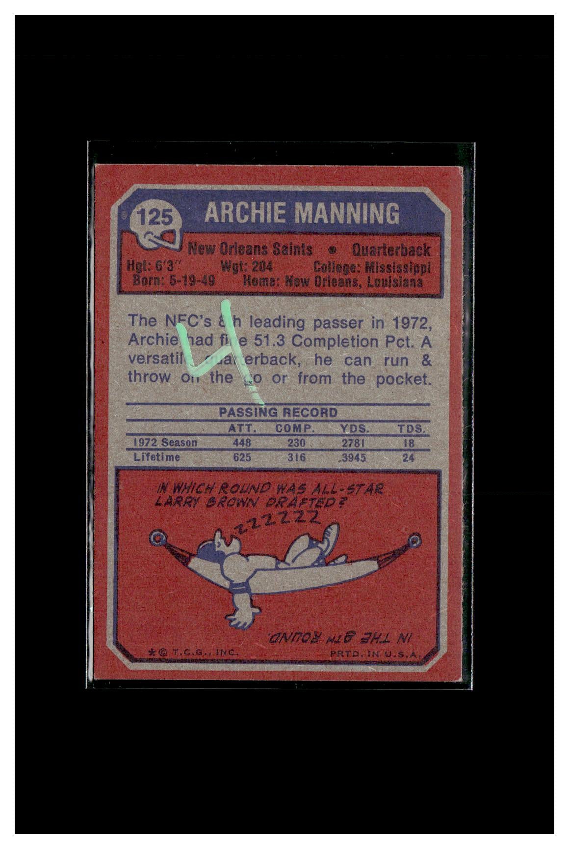 1973 Topps #125 Archie Manning 4