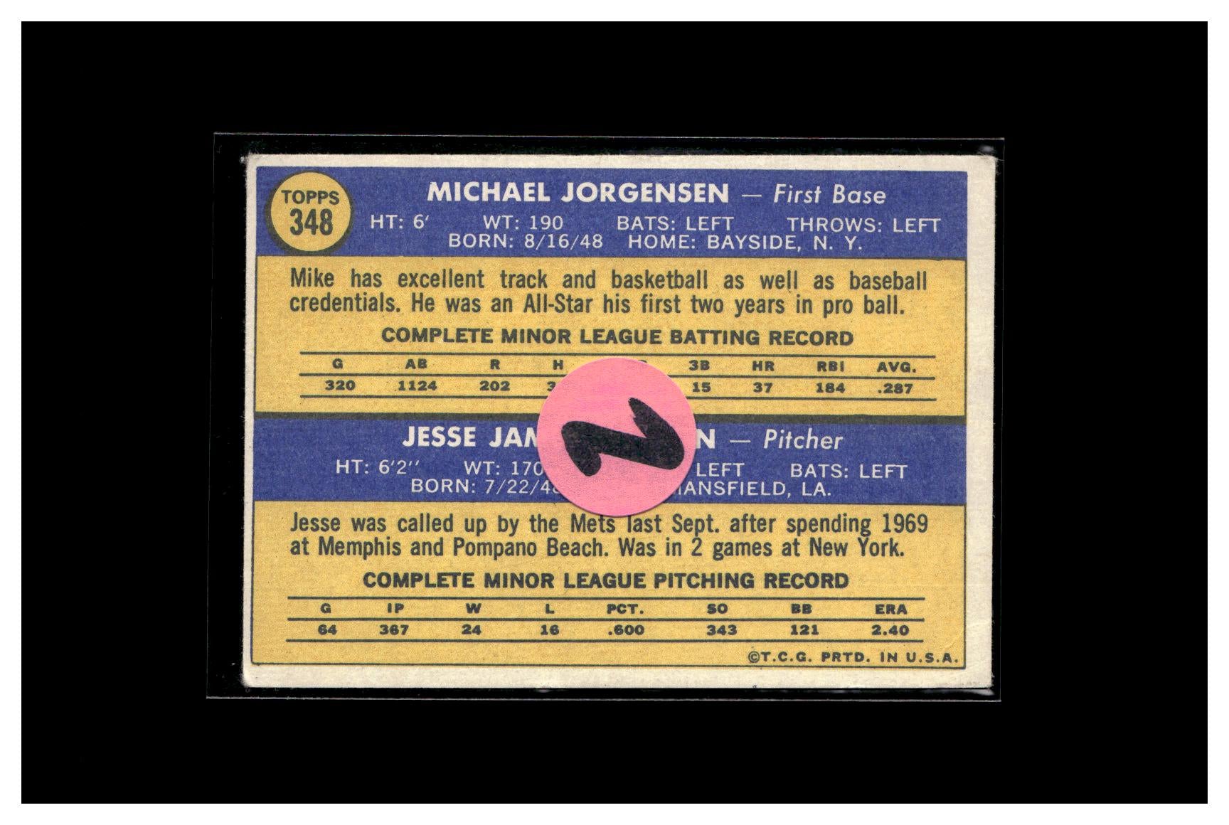 1970 Topps #348 Mets 1970 Rookie Stars (Mike Jorgensen / Jesse Hudson) Z