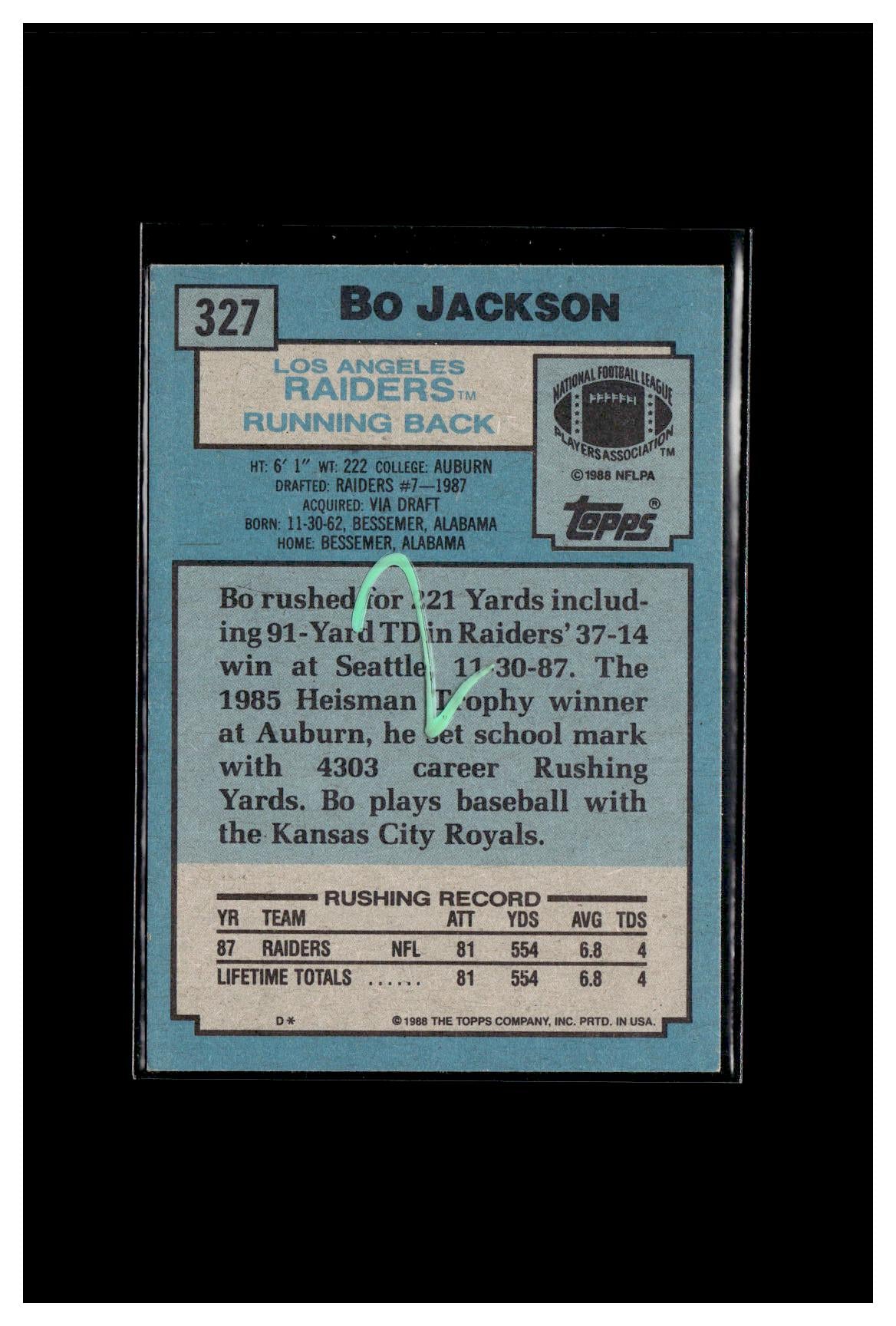 1988 Topps #327 Bo Jackson 2