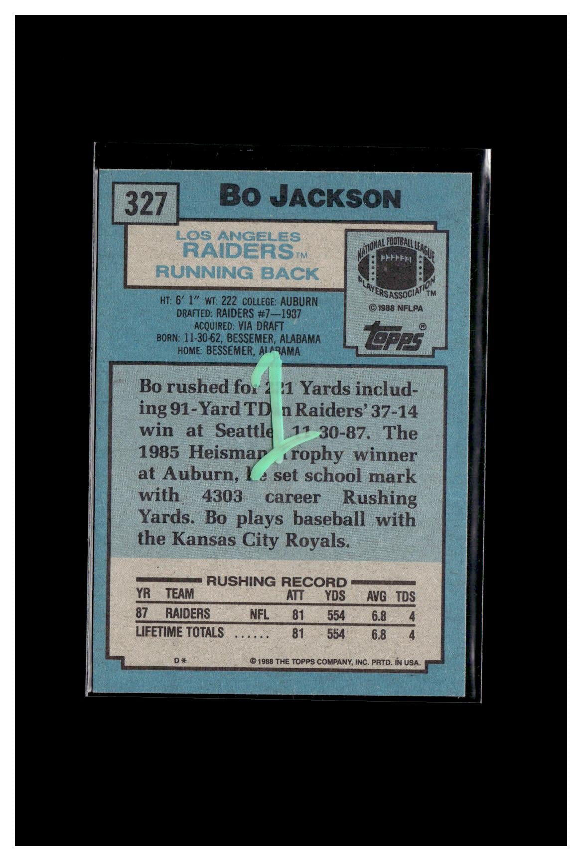 1988 Topps #327 Bo Jackson 1