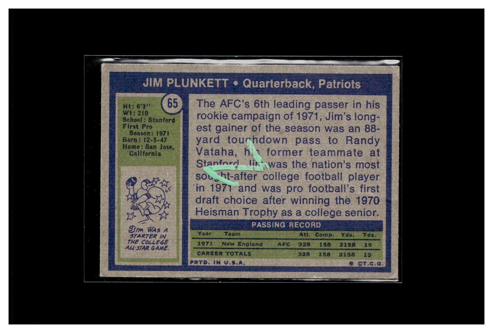 1972 Topps #65 Jim Plunkett 2