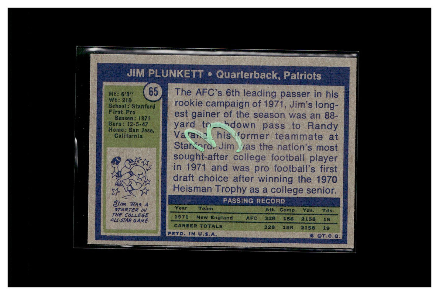 1972 Topps #65 Jim Plunkett 3