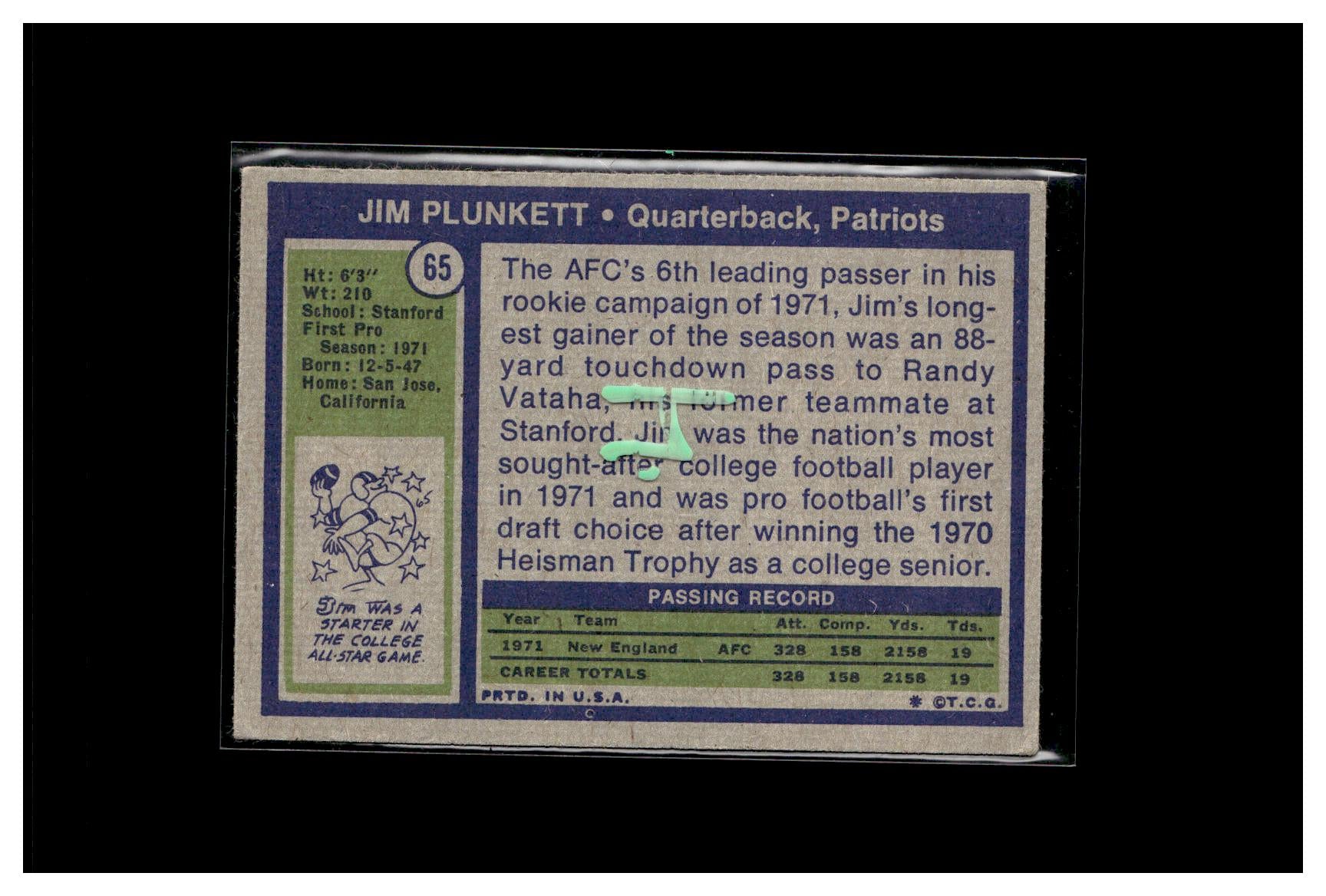 1972 Topps #65 Jim Plunkett 4