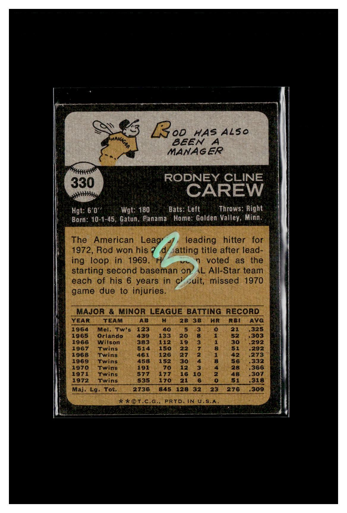 1973 Topps #330 Rod Carew 3