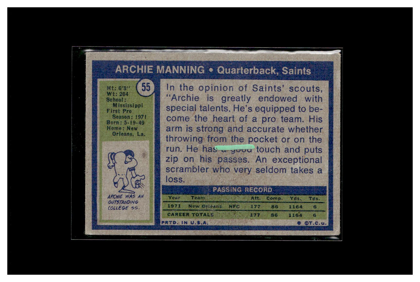 1972 Topps #55 Archie Manning 1