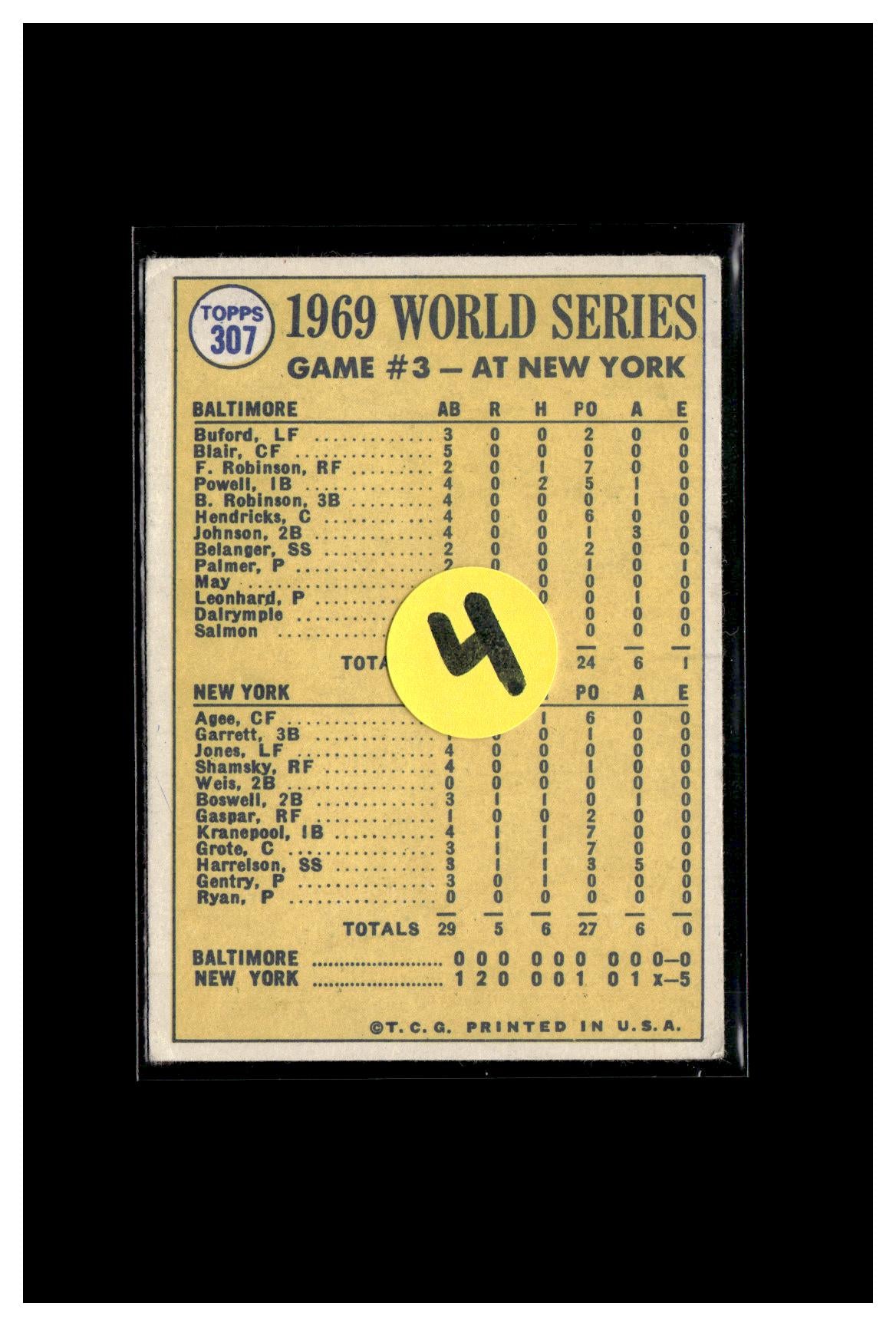 1970 Topps #307 World Series Game 3 - Agee's Catch Saves The Day! 4