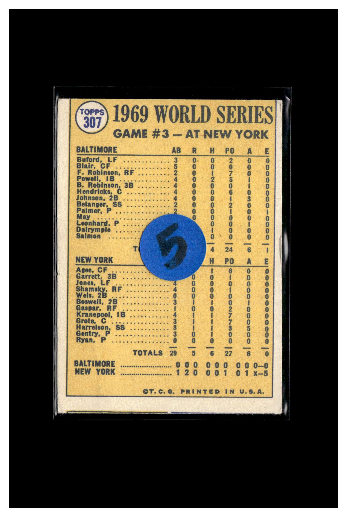 1970 Topps #307 World Series Game 3 - Agee's Catch Saves The Day! 5