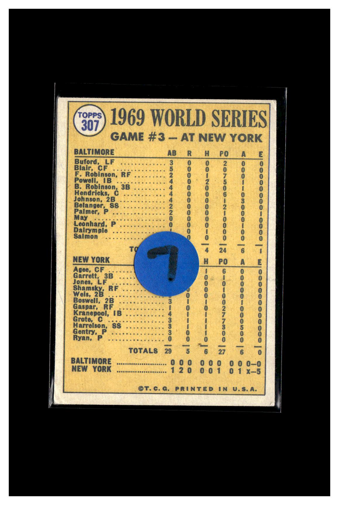 1970 Topps #307 World Series Game 3 - Agee's Catch Saves The Day! 7