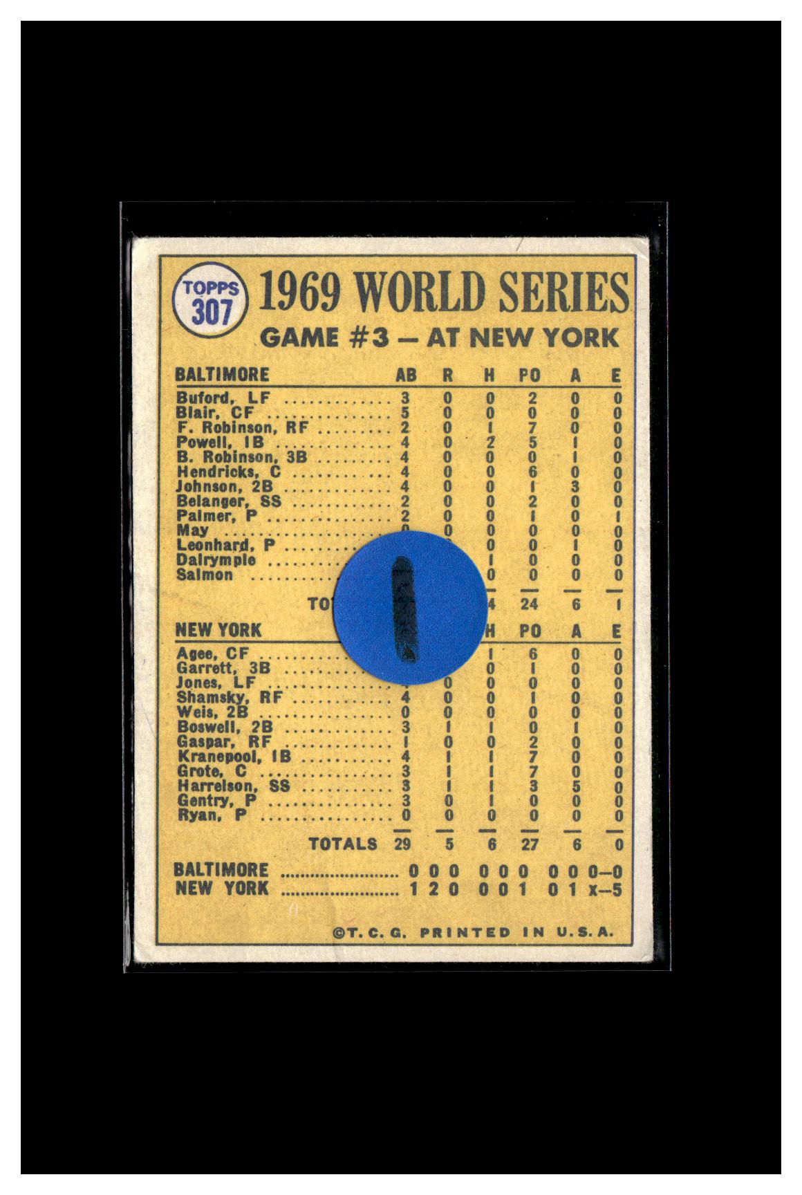 1970 Topps #307 World Series Game 3 - Agee's Catch Saves The Day! 1