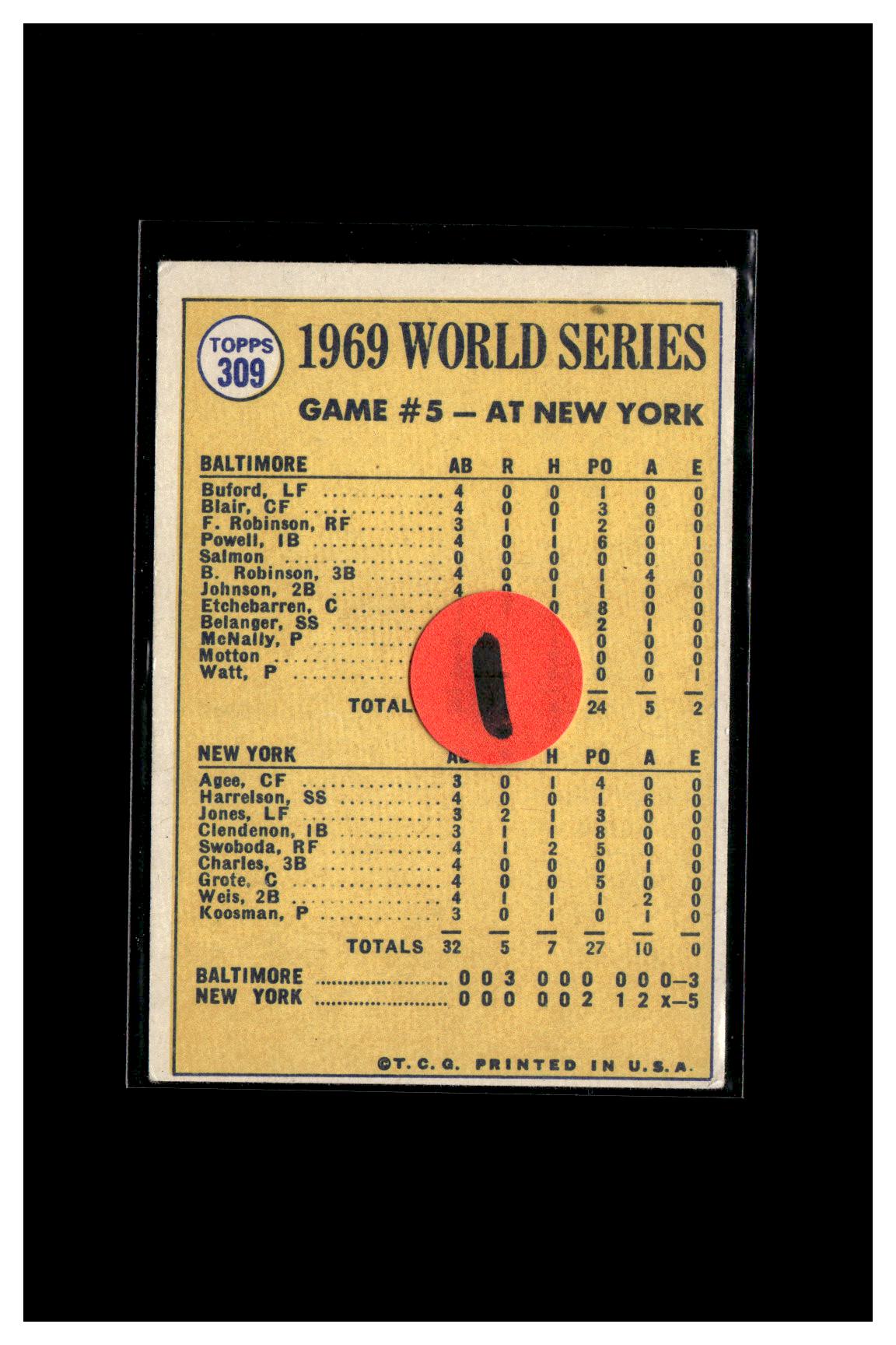 1970 Topps #309 World Series Game 5 - Koosman Shuts The Door! 1