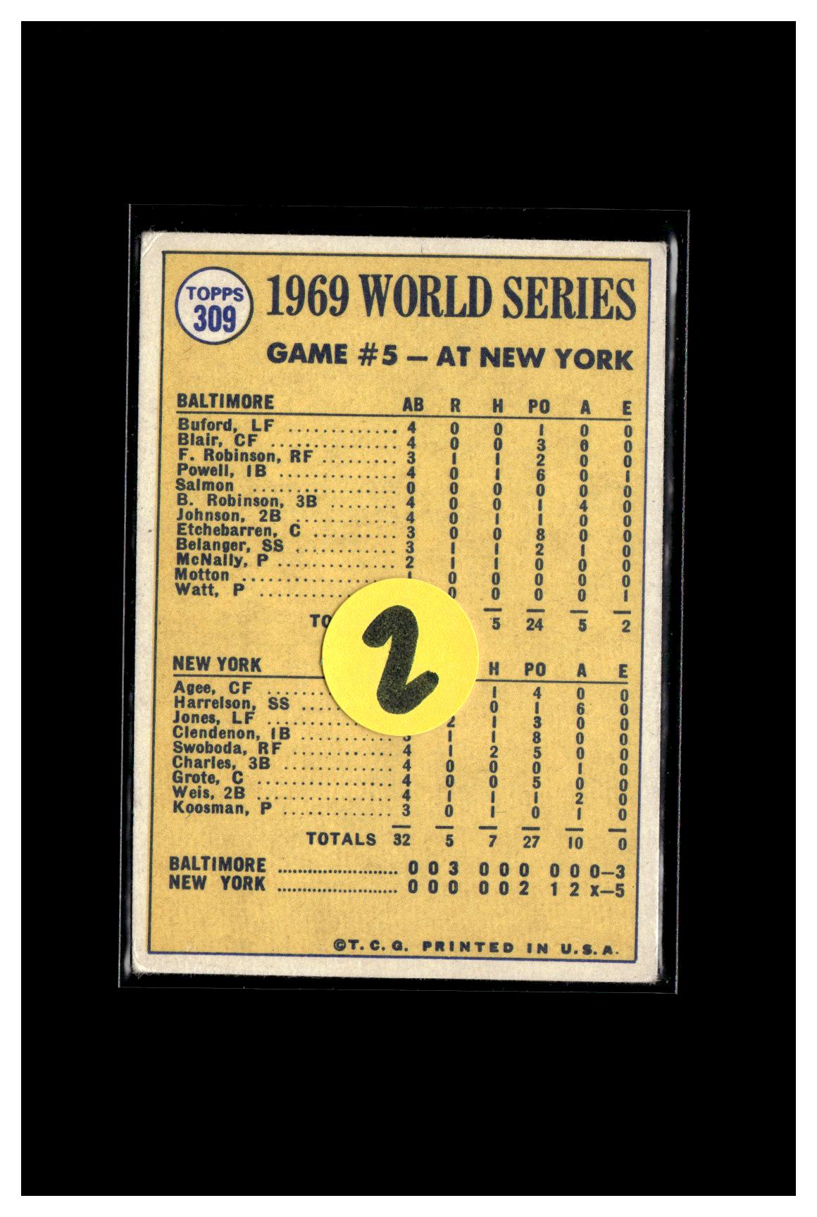 1970 Topps #309 World Series Game 5 - Koosman Shuts The Door! 2