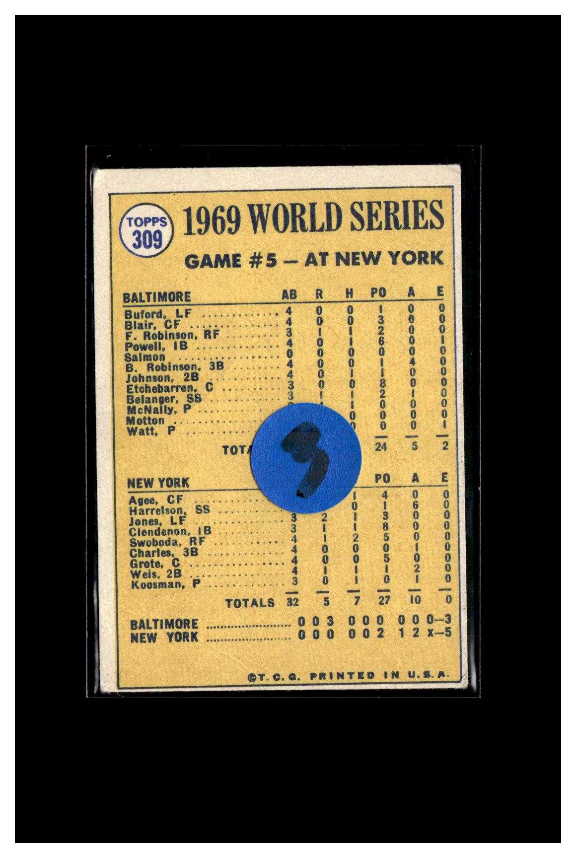 1970 Topps #309 World Series Game 5 - Koosman Shuts The Door! 3