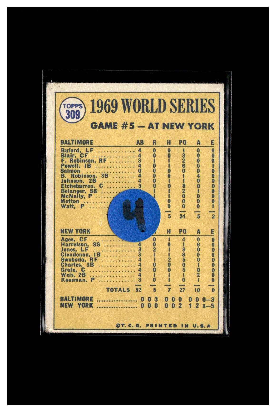 1970 Topps #309 World Series Game 5 - Koosman Shuts The Door! 4