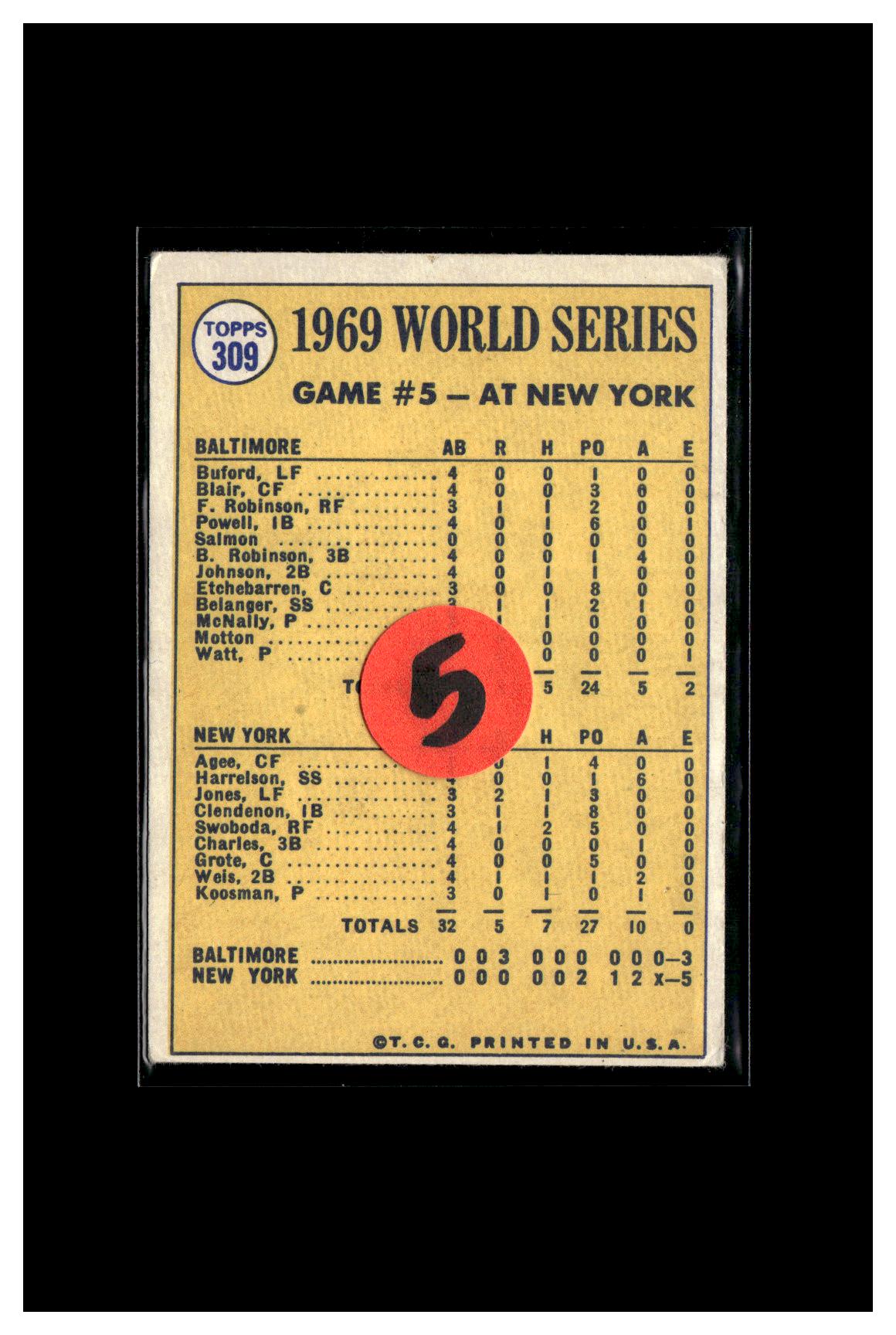 1970 Topps #309 World Series Game 5 - Koosman Shuts The Door! 5