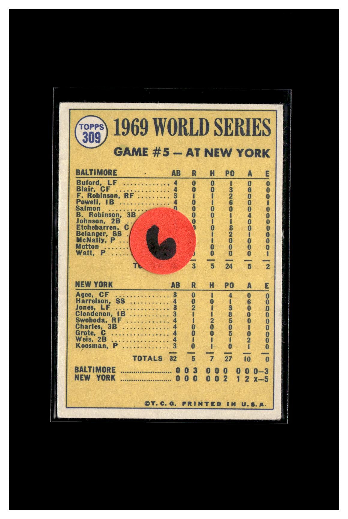 1970 Topps #309 World Series Game 5 - Koosman Shuts The Door! 6