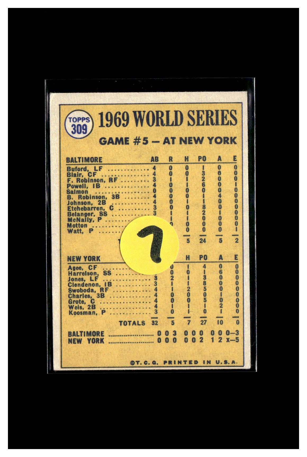 1970 Topps #309 World Series Game 5 - Koosman Shuts The Door! 7