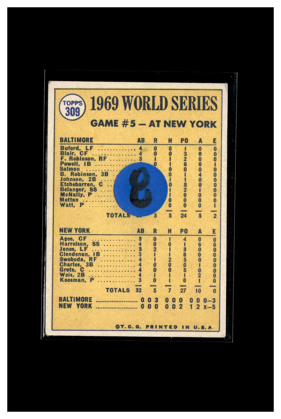 1970 Topps #309 World Series Game 5 - Koosman Shuts The Door! 8