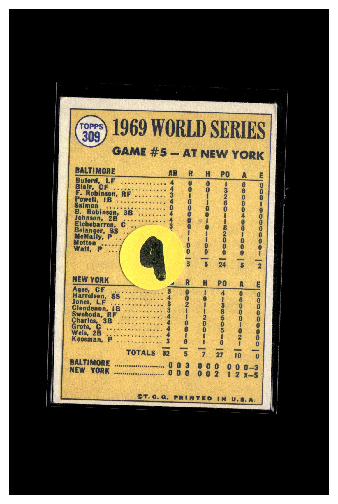 1970 Topps #309 World Series Game 5 - Koosman Shuts The Door! 9