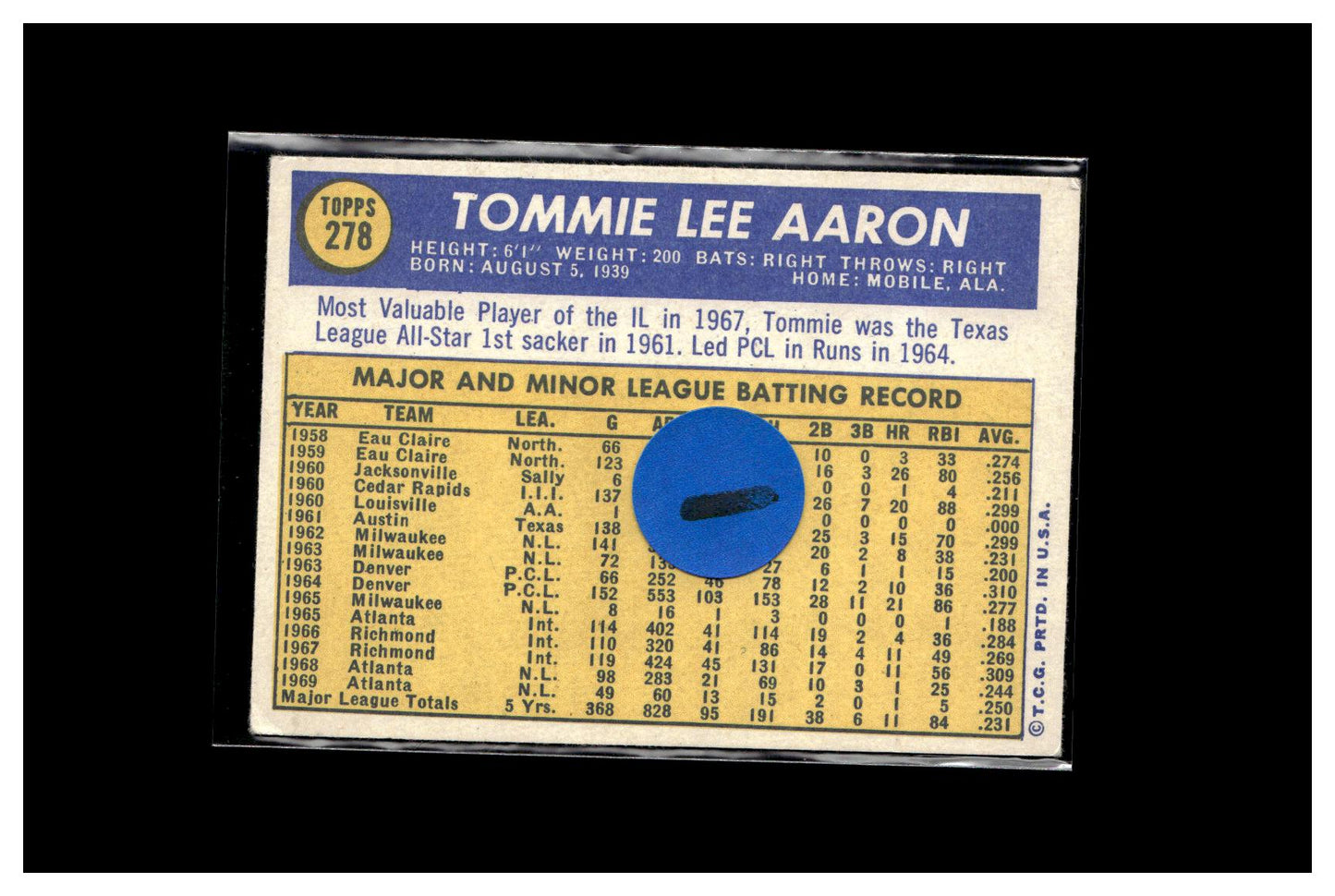 1970 Topps #278 Tommie Aaron 1