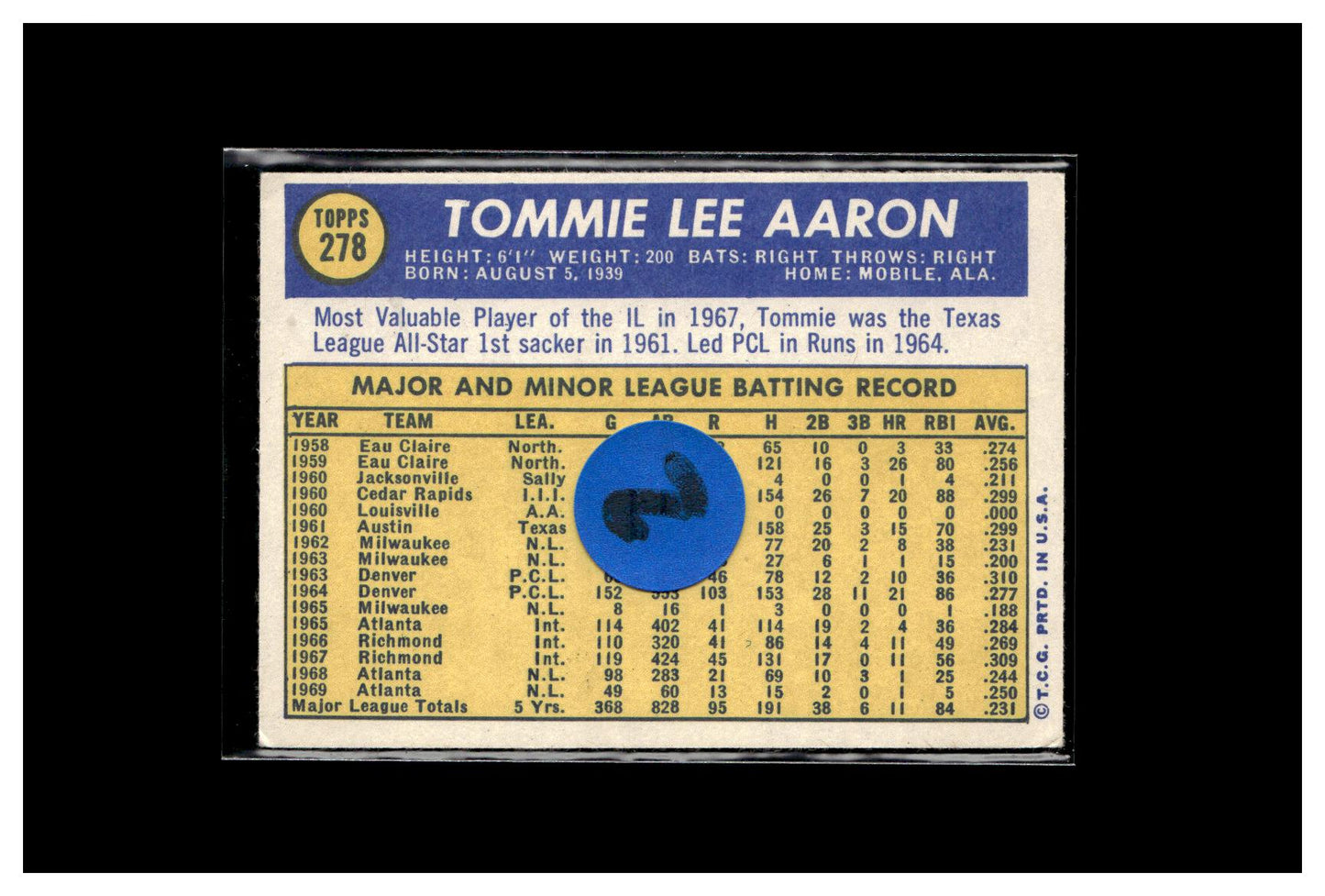 1970 Topps #278 Tommie Aaron 2