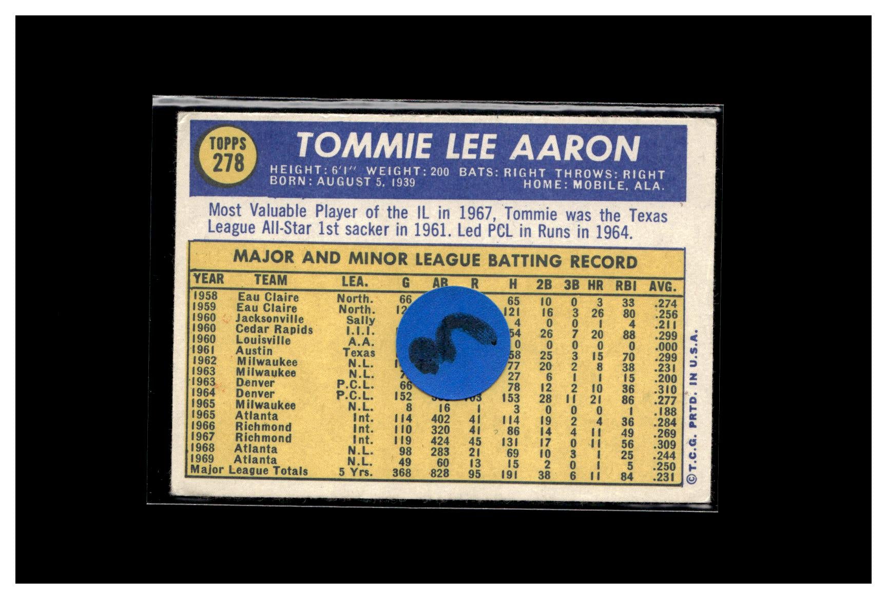 1970 Topps #278 Tommie Aaron 3