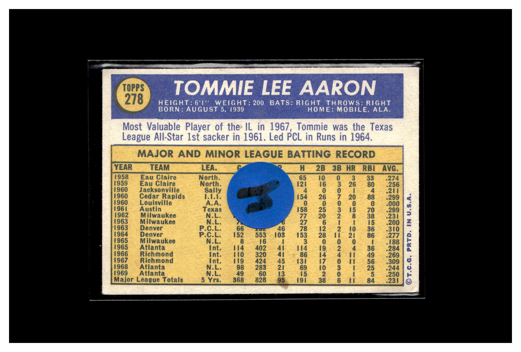 1970 Topps #278 Tommie Aaron 4