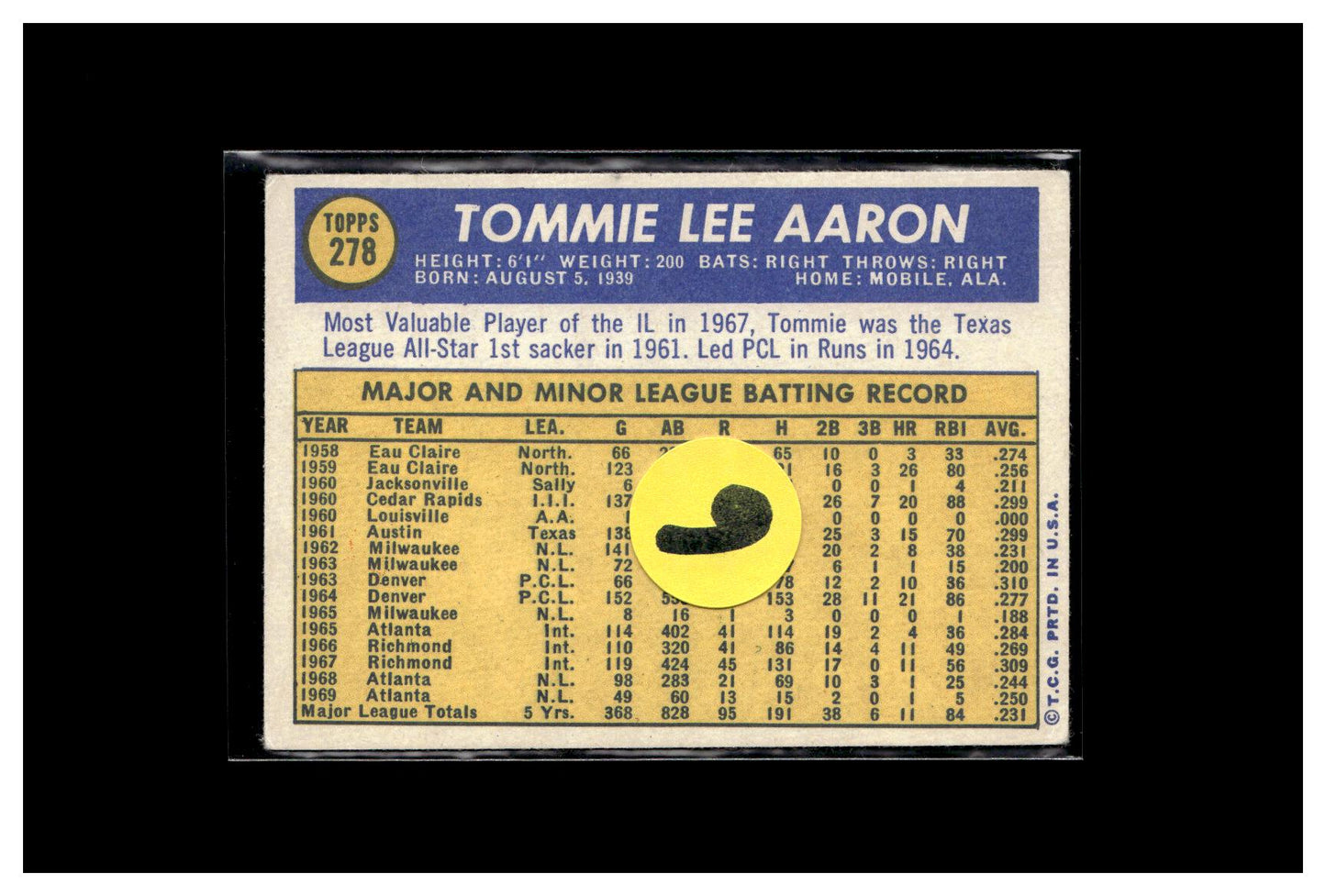 1970 Topps #278 Tommie Aaron 6