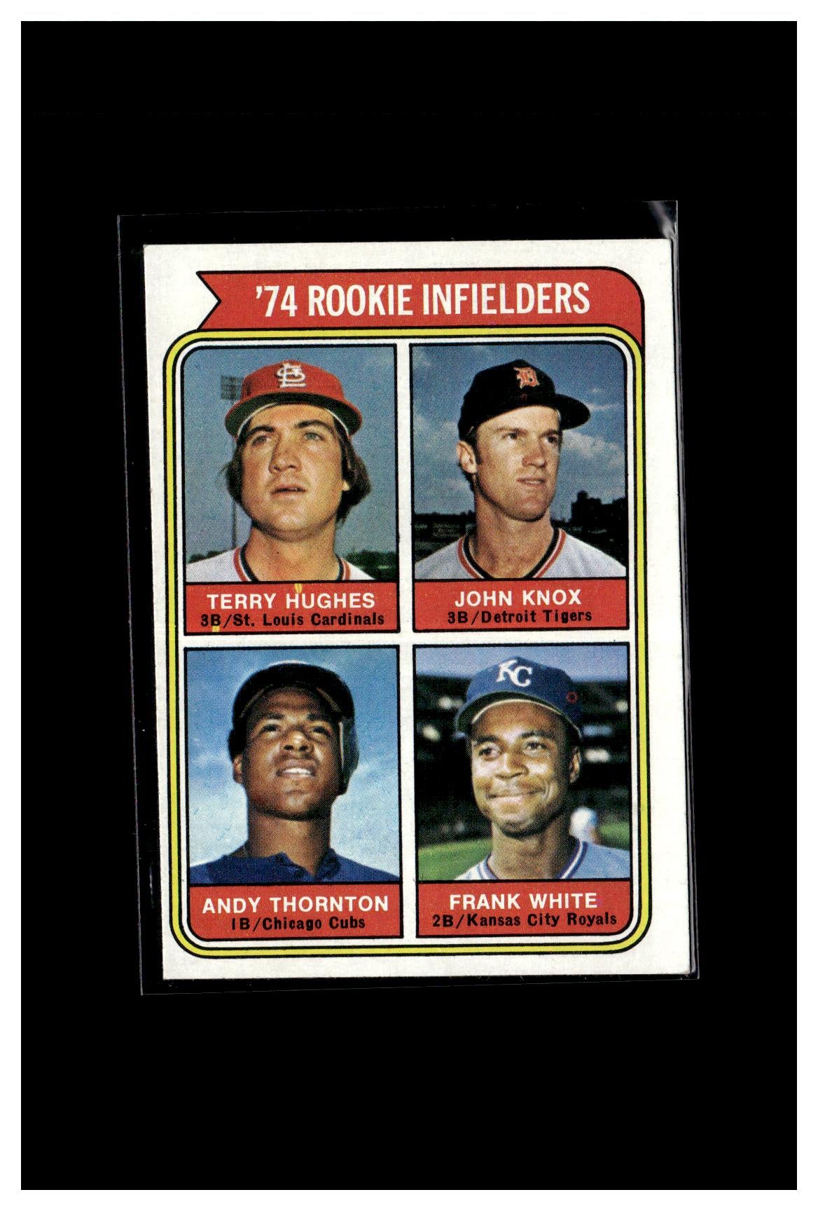 1974 Topps #604 1974 Rookie Infielders (Terry Hughes / John Knox / Andy Thornton / Frank White) 2