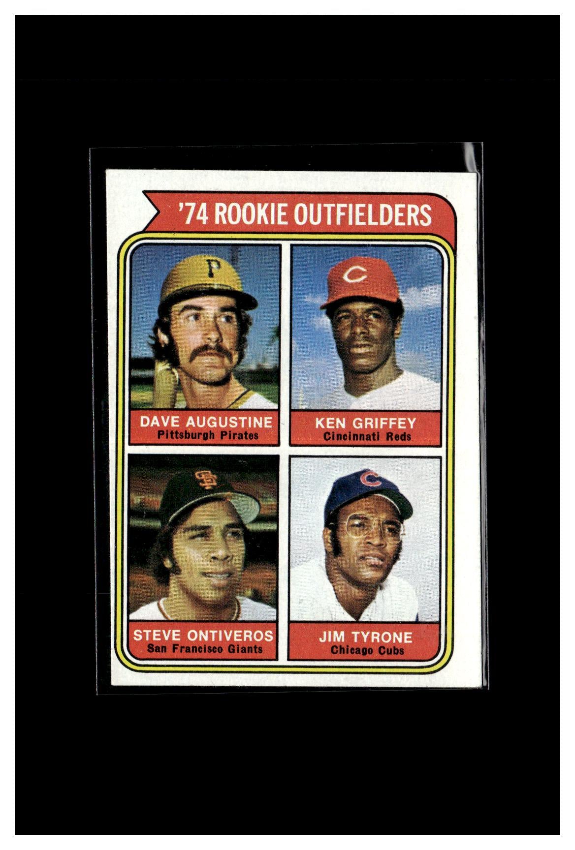 1974 Topps #598 1974 Rookie Outfielders (Dave Augustine / Ken Griffey / Steve Ontiveros / Jim Tyrone) Washington 1