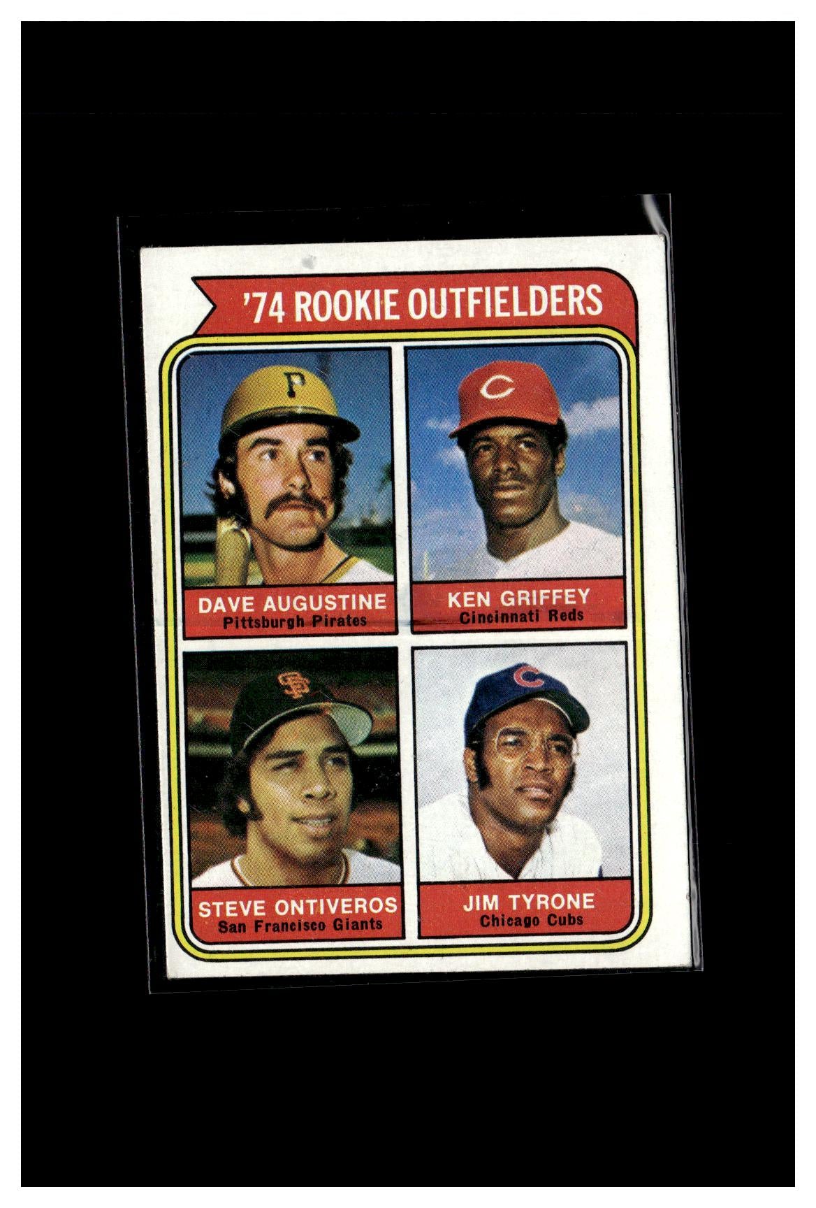 1974 Topps #598 1974 Rookie Outfielders (Dave Augustine / Ken Griffey / Steve Ontiveros / Jim Tyrone) 2