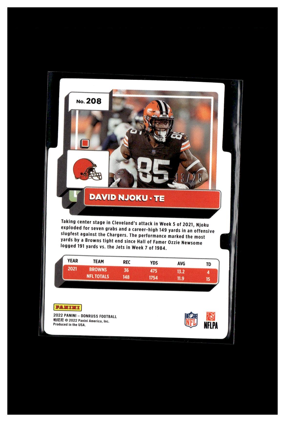 2022 Donruss #208 David Njoku Gold Die Cut Press Proof #/25 CC