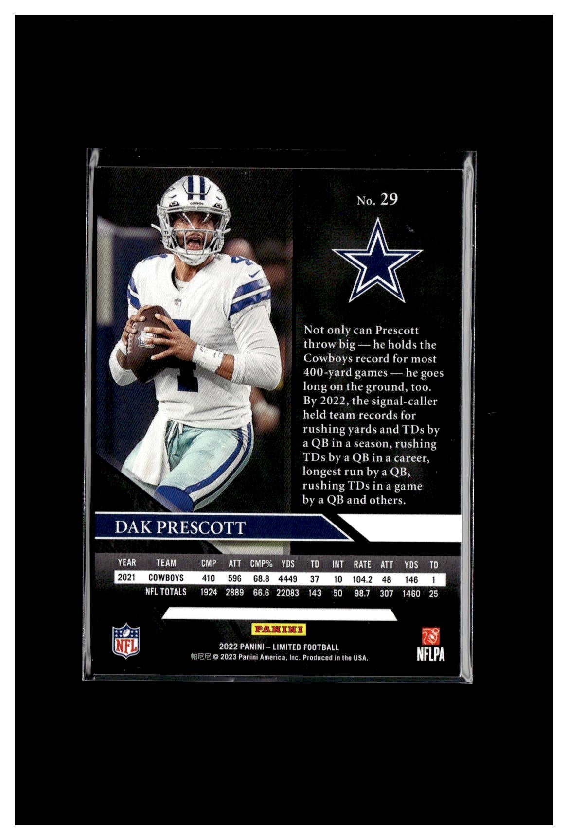 2022 Panini Limited #29 Dak Prescott Gold Spotlight #/22 CC