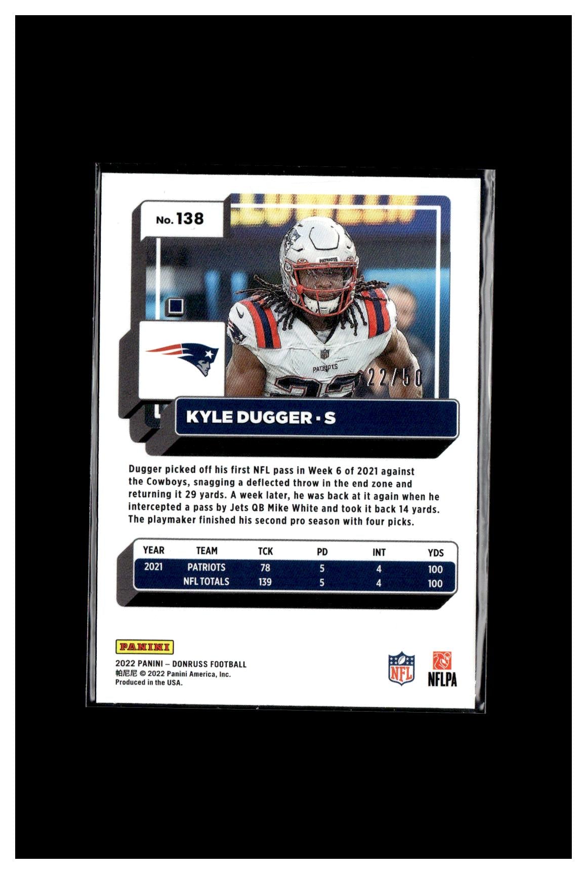 2022 Donruss #138 Kyle Dugger Gold Press Proof #/50 CC