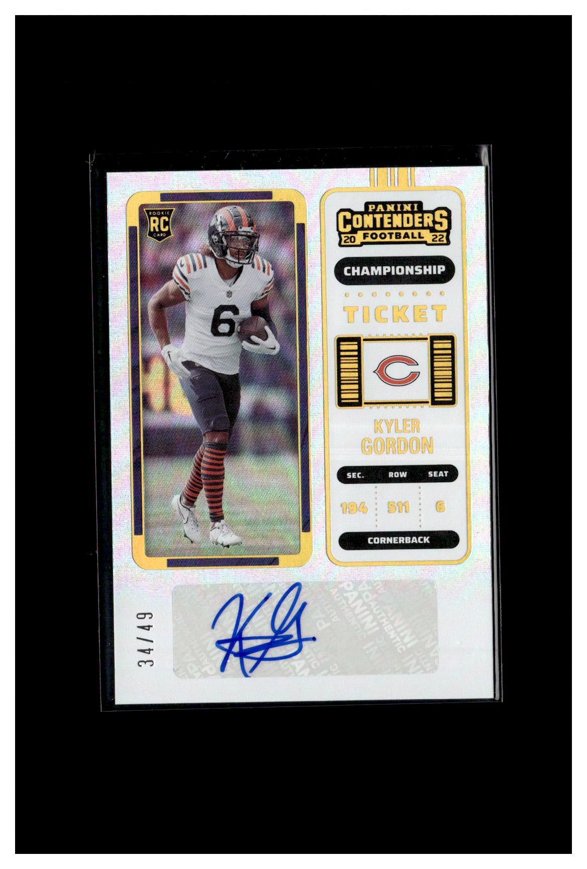 2022 Panini Contenders #166 Kyler Gordon Championship Ticket #/49 CC