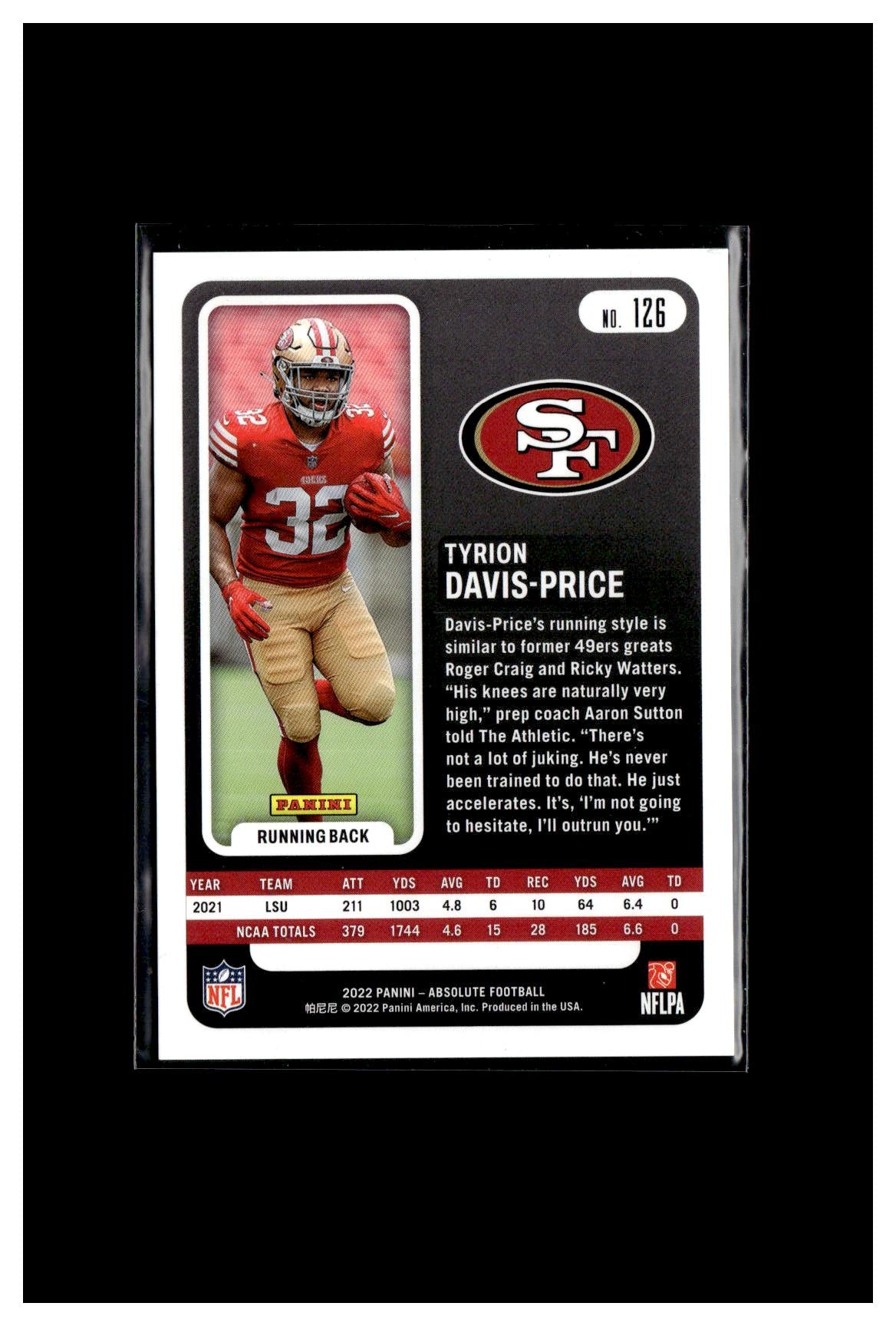 2022 Panini Absolute #126 Tyrion Davis-Price Red Squares #/499 CC