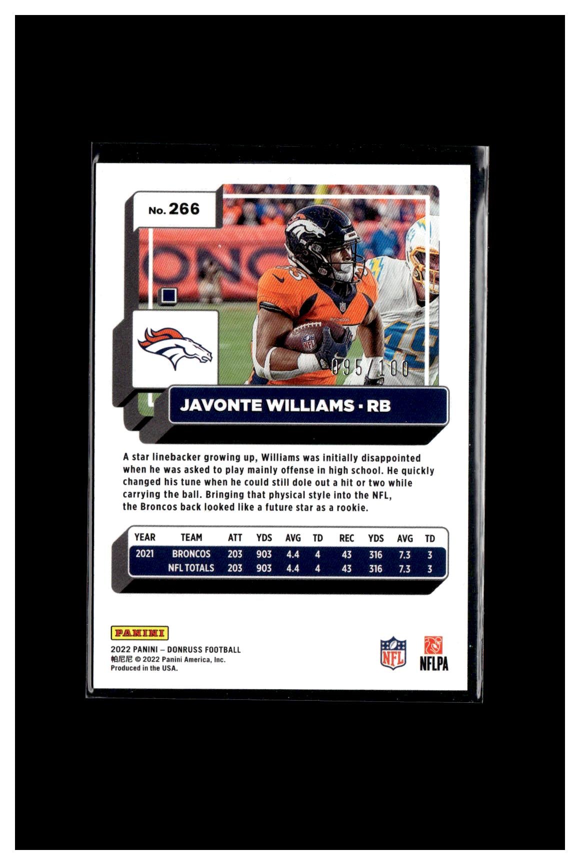 2022 Donruss #266 Javonte Williams Silver Press Proof #/100 CC