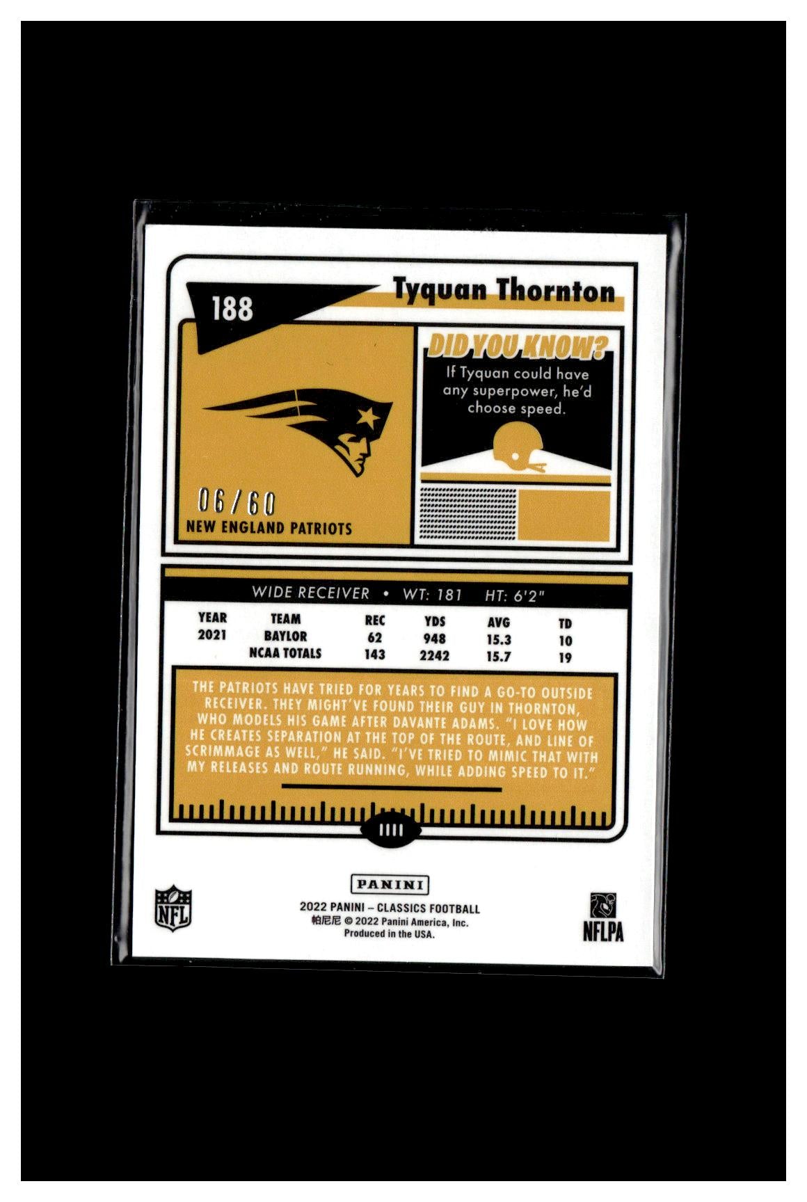 2022 Panini Classics #188 Tyquan Thornton Premium Edition Timeless Tributes Gold CC