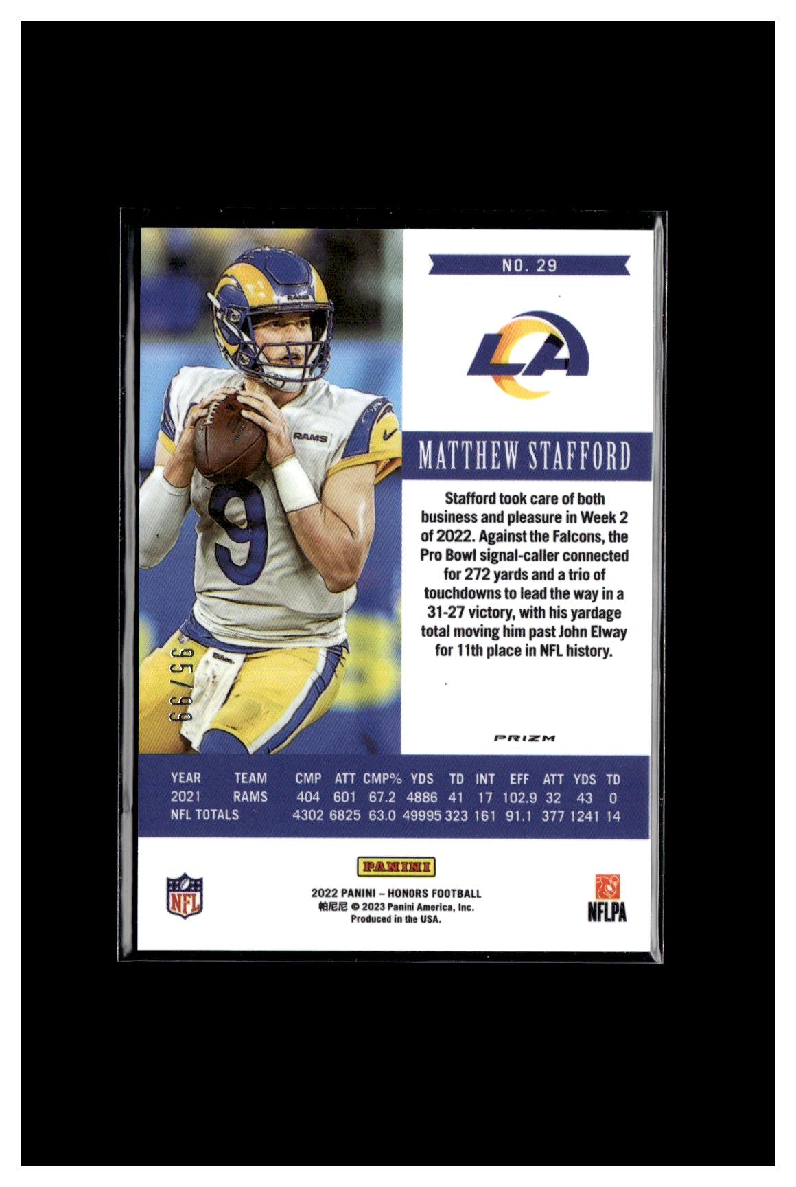 2022 Panini Honors #29 Matthew Stafford #/99 CC